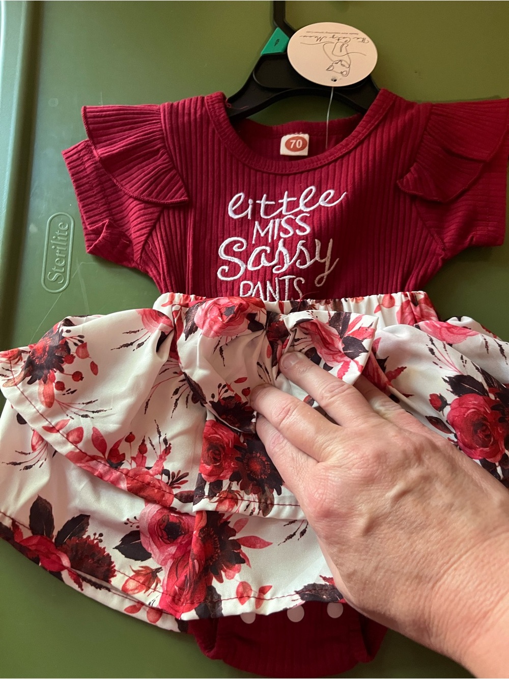 Girls' Burgundy Floral Ruffle Dress Bodysuit - "Little Miss Sassy Pants"